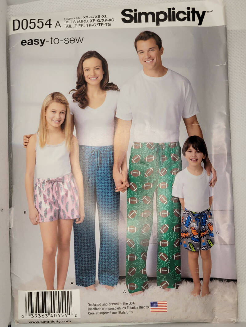 Simplicity D0554A Family Pants and Shorts Pattern