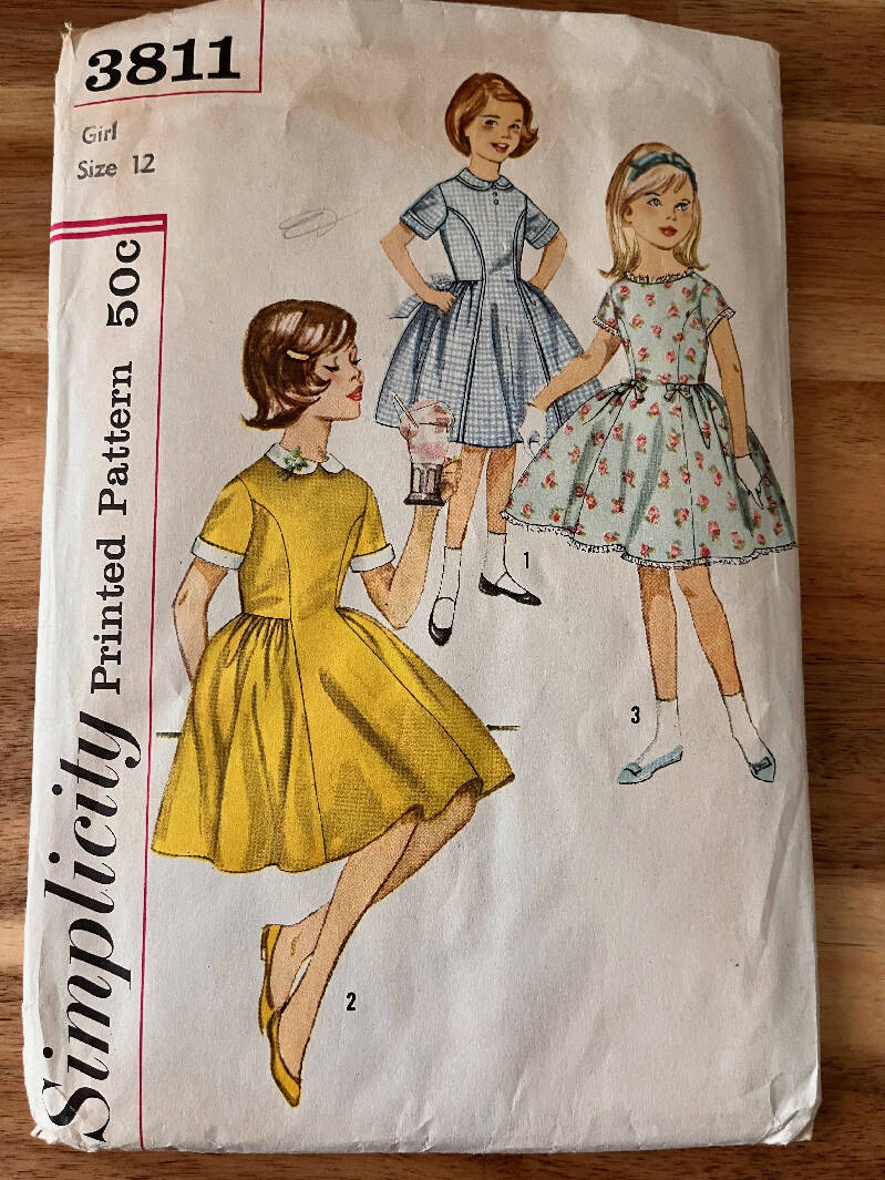 1961 Girls Dress Pattern Size 12 - Simplicity 3811