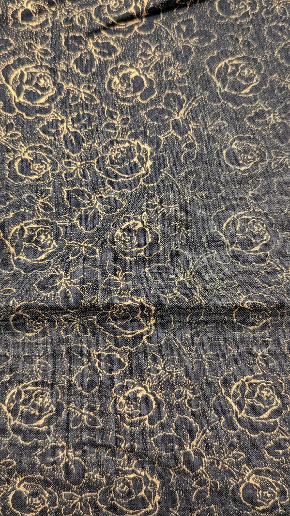 Black/Gold Rose Print Quilting Cotton Woven Fabric 44"W - 1 1/4 yd+