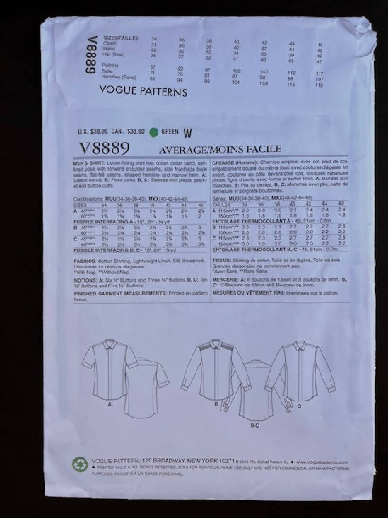 VOGUE MEN V8889 Loose-fitting shirt (40-42-44-46)