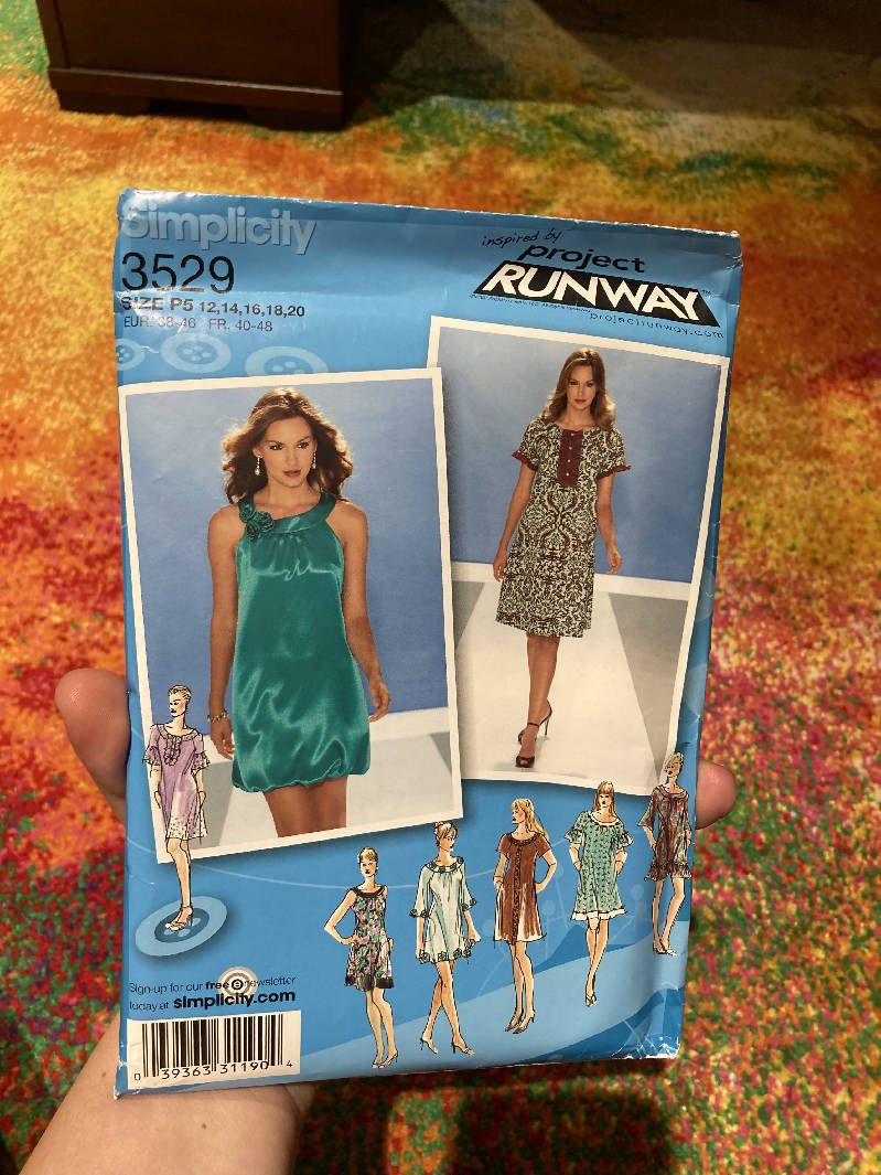 Simplicity 3529, project runway, size 12,14,16,18,20