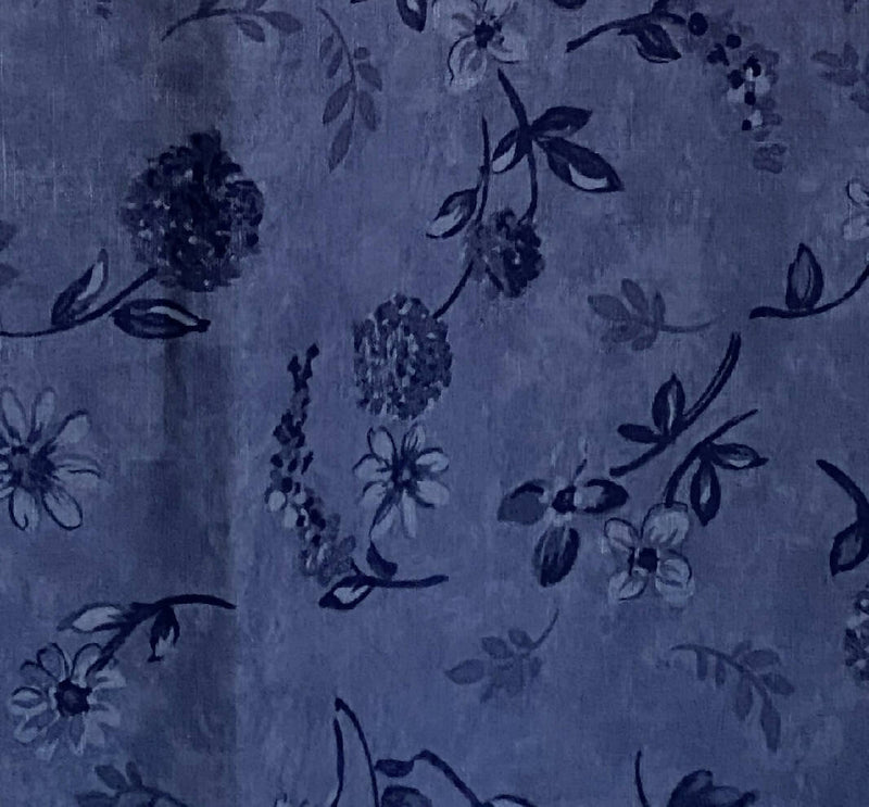 Blue Floral Linen Cotton Blend