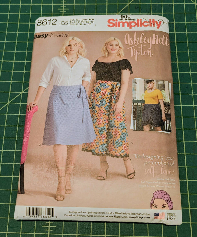 Simplicity 8612 Easy to Sew Ashley Nell Tipton Wrap Skirt Pattern Sizes 26W-36W