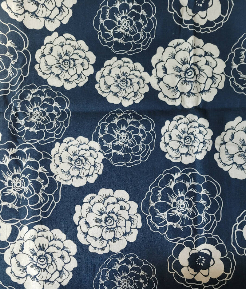 Quilting cotton white flowers on navy 1 yard