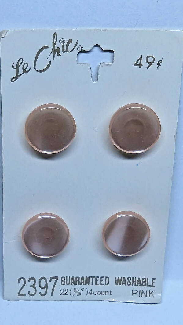 Le Chic Vintage Round Pale Pink Shank Buttons 9/16" - set of 4