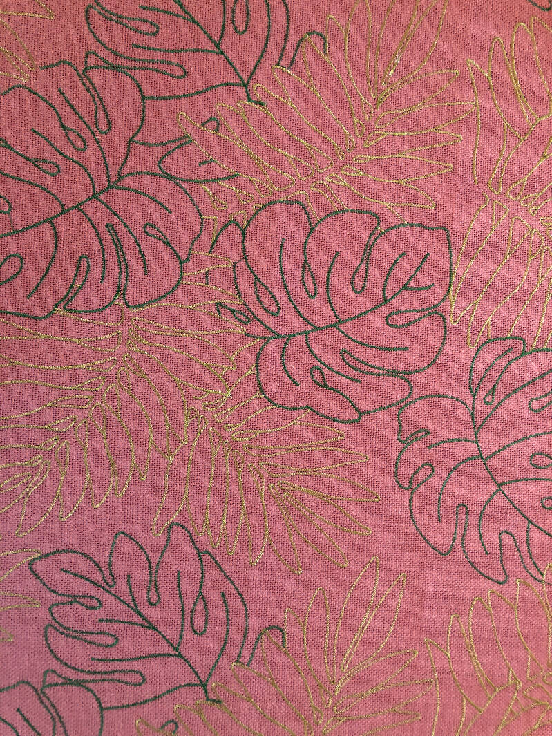 Peach with green and gold leaves, 3 yards