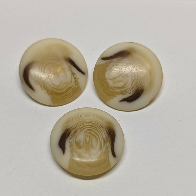 Vintage Plastic Faux Ivory/Brown Tortoiseshell Round Domed Shank Buttons 23 mm - Set of 6