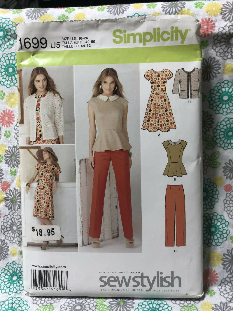 Simplicity 1699 Sewstylish Misses Dress/top pants and Jacket sizes 16-24 UC FF