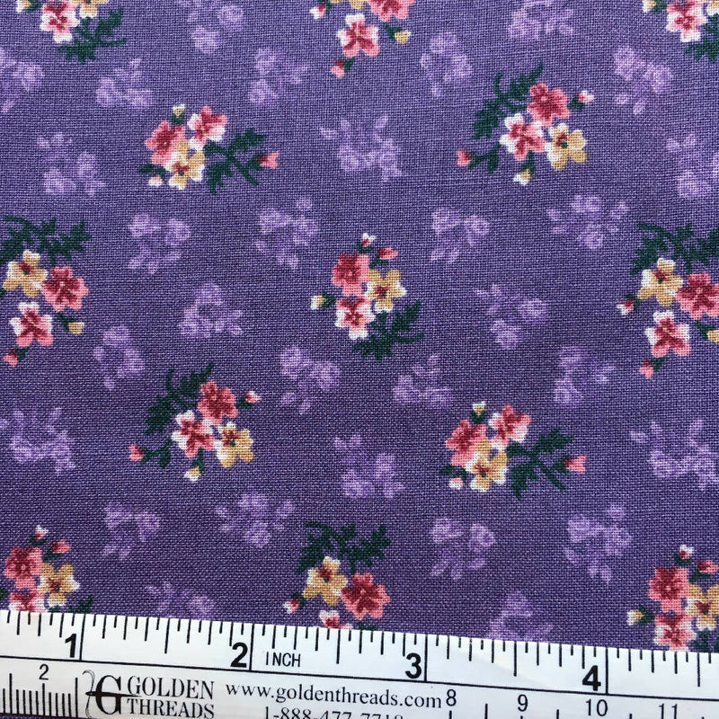 FABRIC Pink Gold Flowers on Purple 1.11 yd