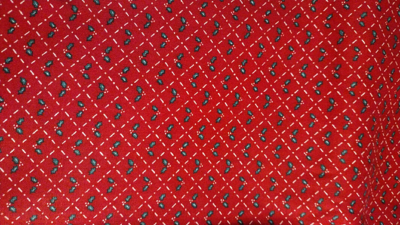 Unused Vintage Red Snowman, Candy Canes, Snow Flakes and Holly on White Background Vintage Cotton Christmas Fabric, 2 Yards