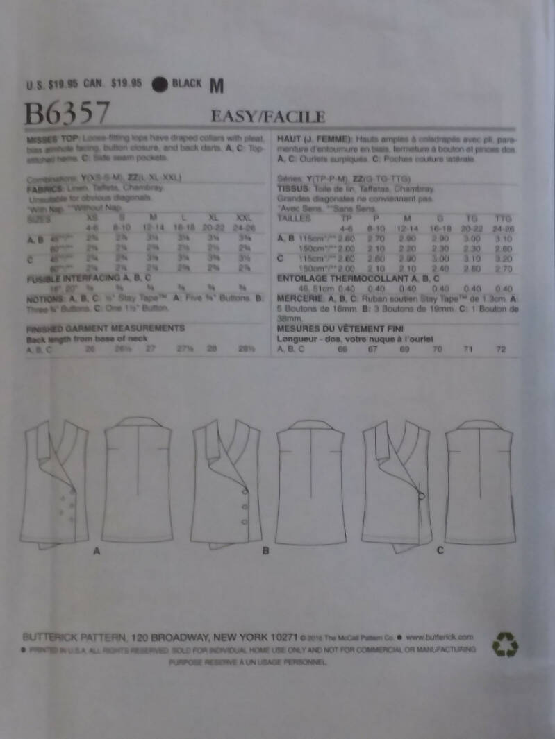 Butterick 6357 Loose-Fitting top