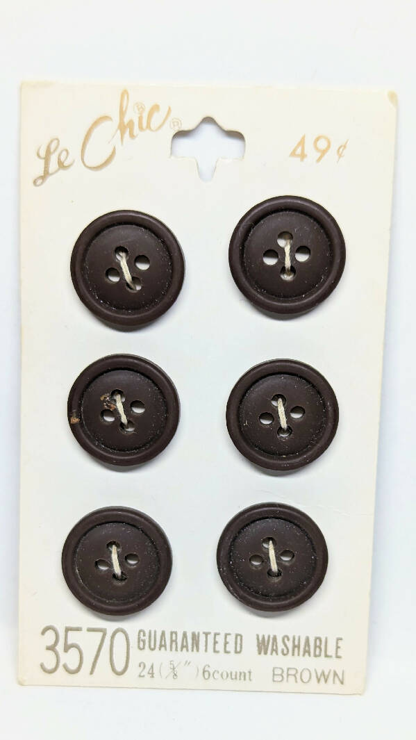 Le Chic Vintage Brown Round Buttons 5/8" - Set of 6