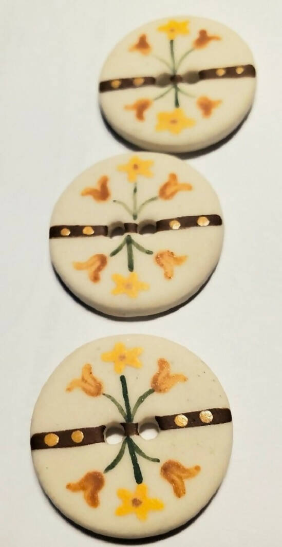 Vintage 2 Hole Hand-painted Ceramic Button