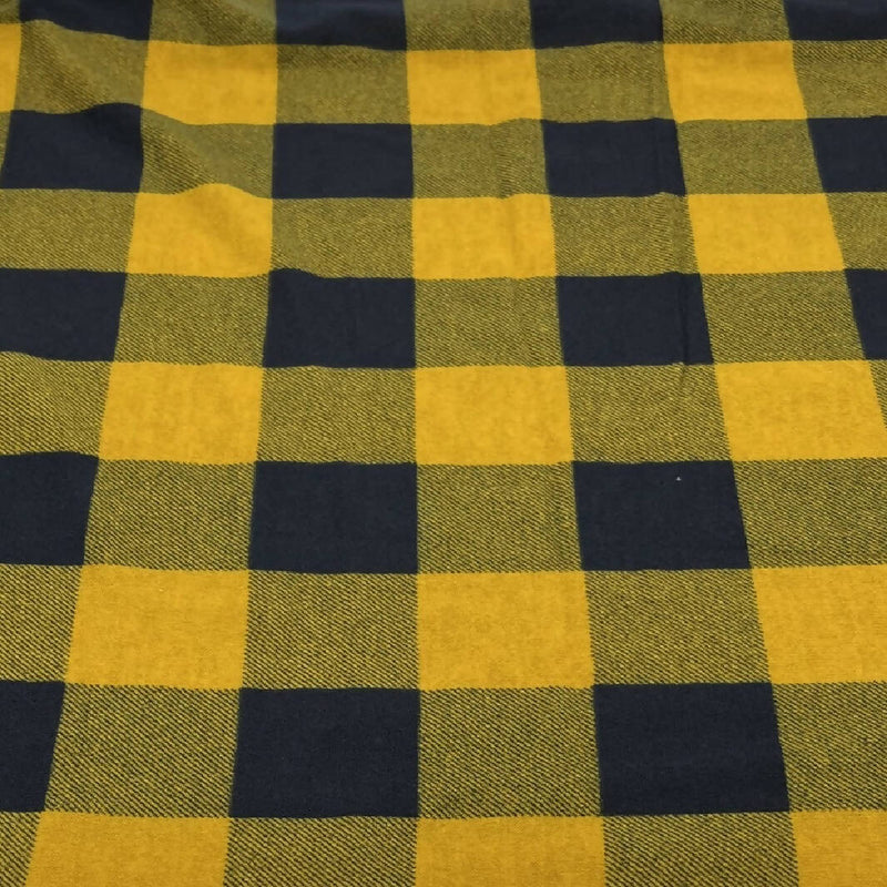 Navy and Gold Synthetic Large Buffalo Plaid Sweater Knit - 2 Yds
