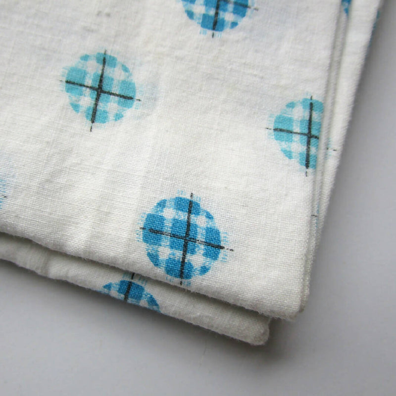 Vintage Cotton Fabric, Blue Plaid Dots, 36" x 1.5 yards