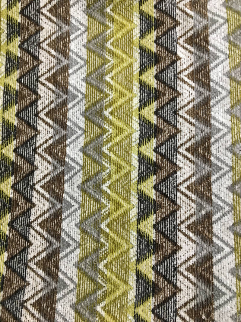 Geometric Yellow White Black Gray Brown Upholstery Sample