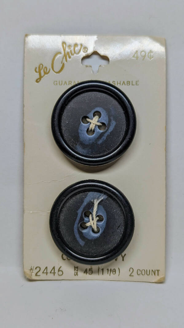 Le Chic Vintage Round Navy Buttons 1 1/8" - Set of 2