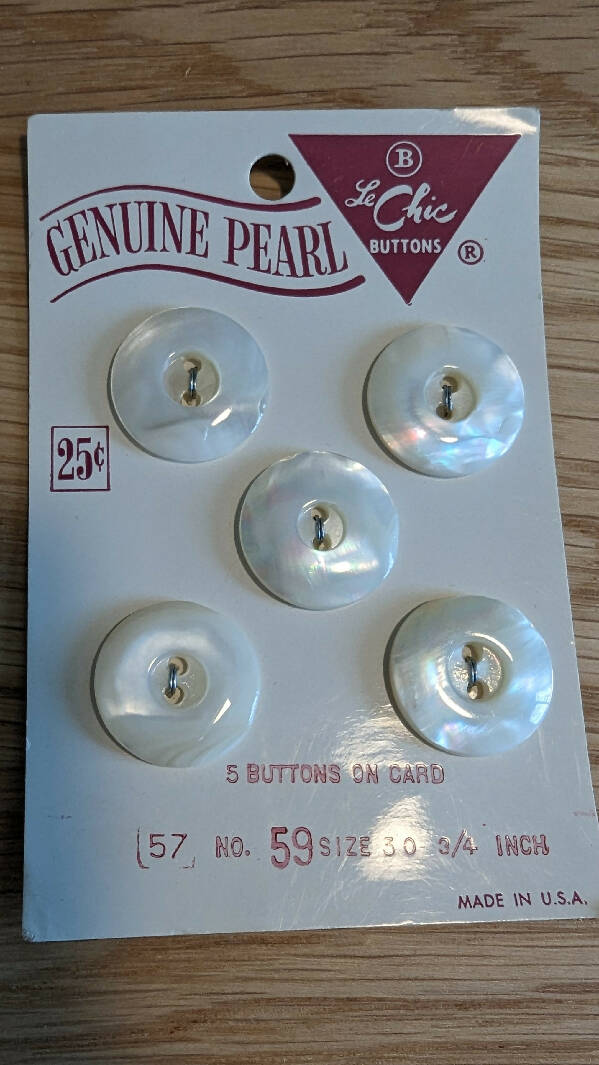 Vintage Le Chic Genuine Pearl 3/4" Round Buttons - Set of 5