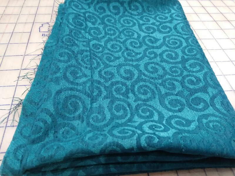 Teal Swirly Silk Look with Nubby Texture - 3/4 yd, 44 wide