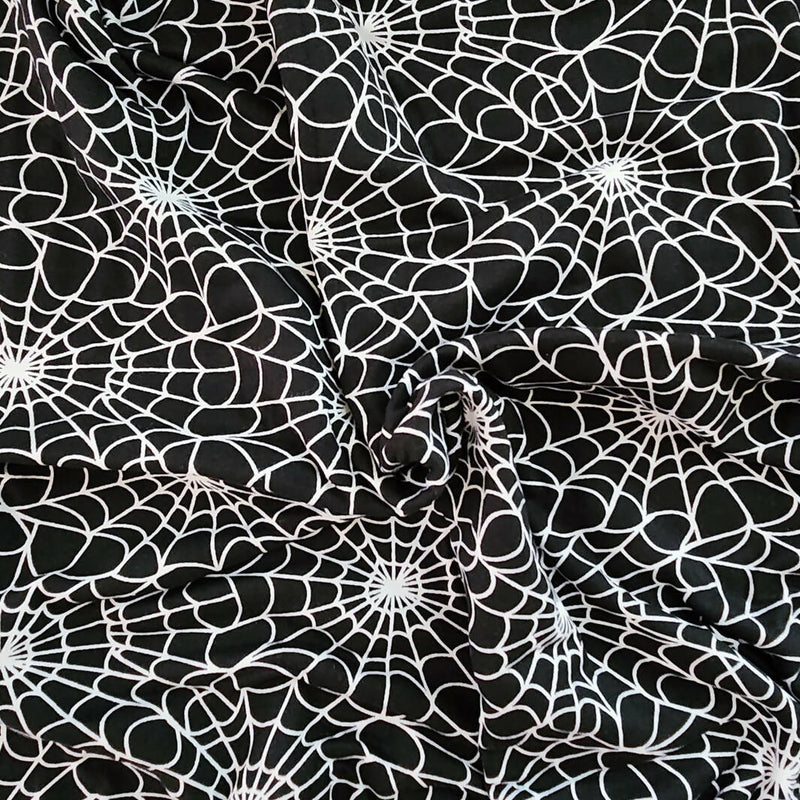 Black and White Spiderweb - Double Brushed Polyester - 1.5 yards