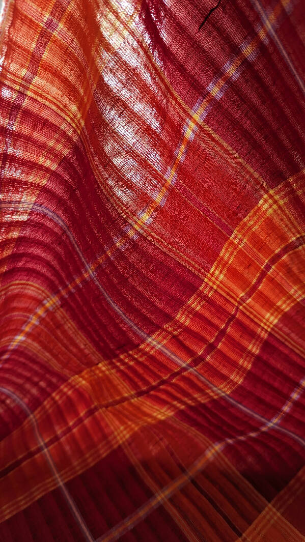 Shades of Orange Madras Plaid Cotton Woven Fabric 62"W - 4 1/2 yds