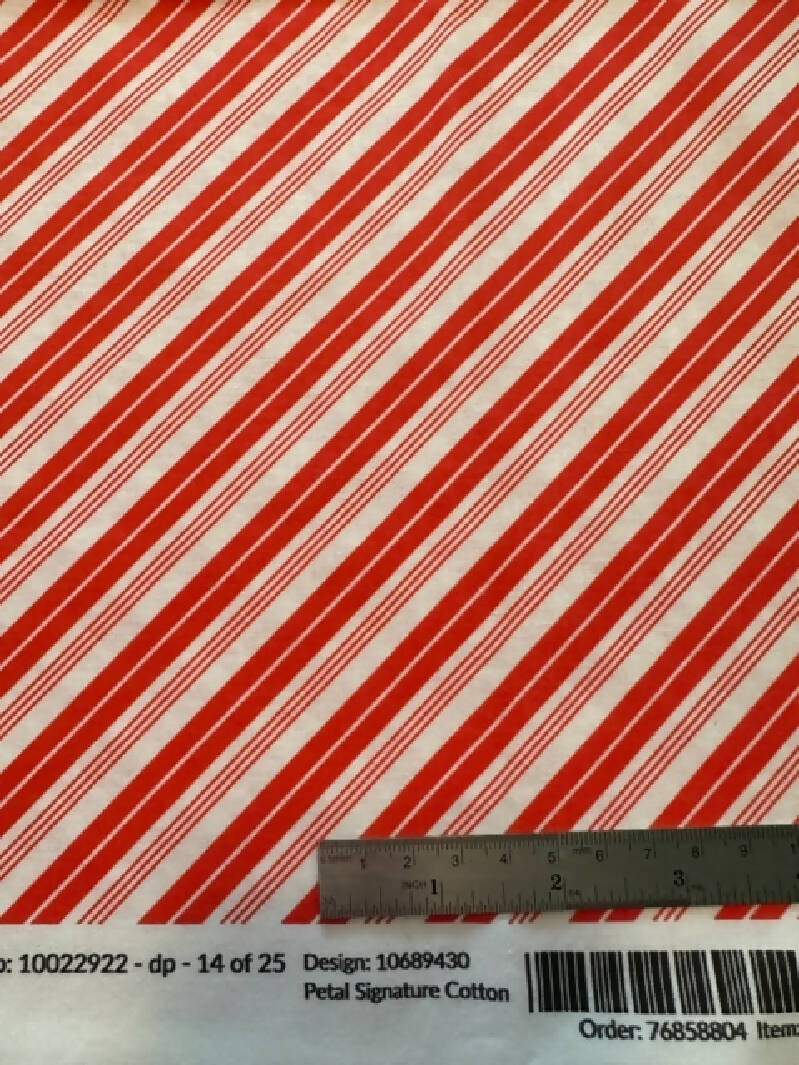Candy Cane Stripes in Pure Red and White V1 Fabric, FQ, 100% Cotton Spoonflower Fabric