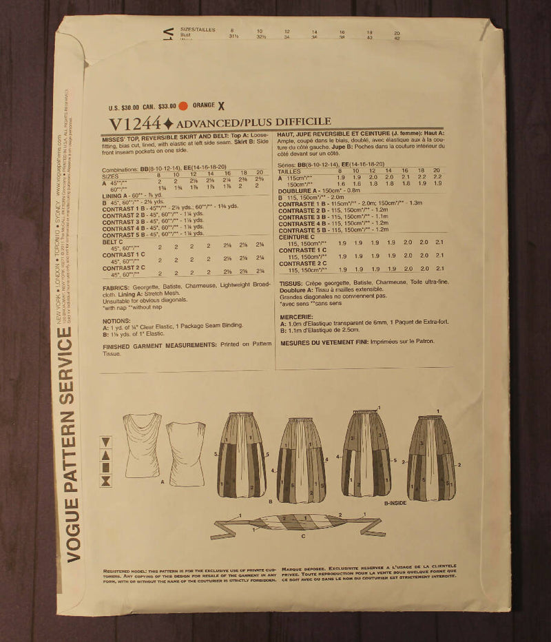 Vogue 1244 Misses Top, Reversible Skirt, and Belt, Koos van den Akker