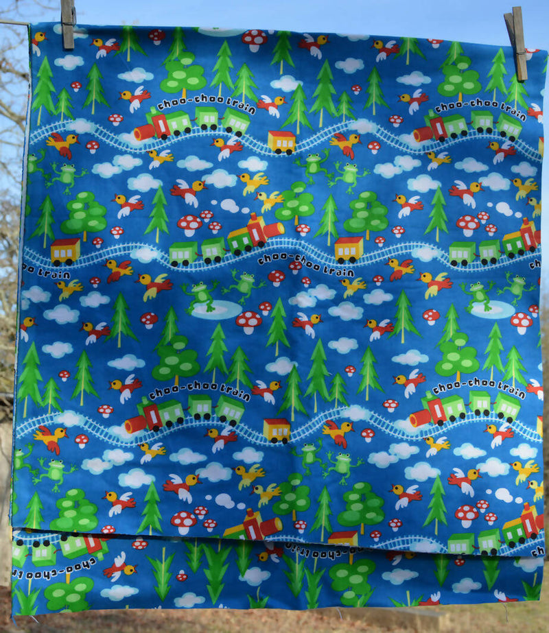 1.25 yds choo choo trains trees birds frogs flannel fabric 45" wide