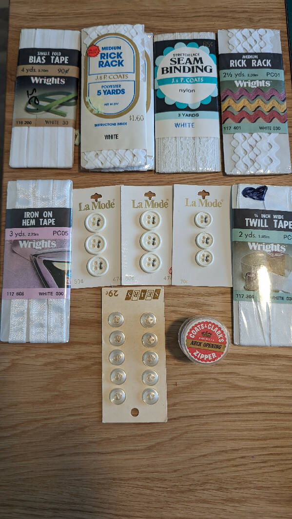 Vintage White Coordinating Sewing Notions - Lot of 12