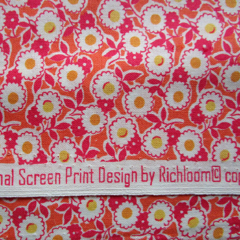 Orange Floral Cotton Screen Print Fabric, 37" x 36"