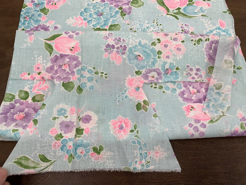 Vintage 60s 70s Retro Icy Blue Floral Pink Purple White Fabric Remnant 30"x35"