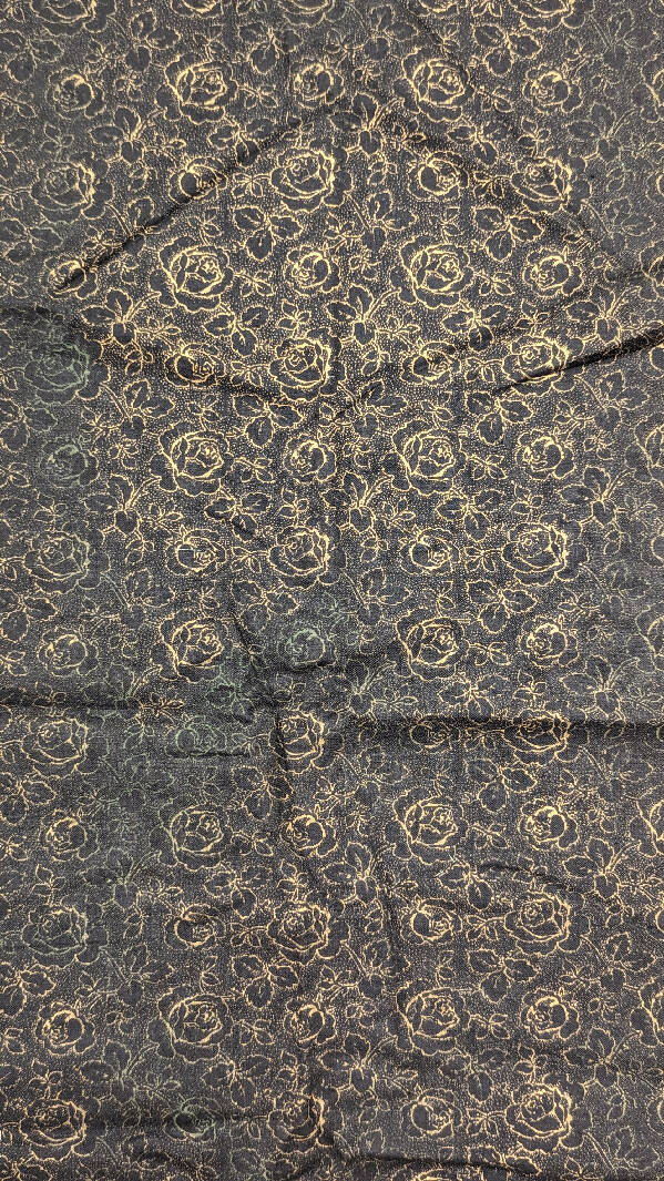 Black/Gold Rose Print Quilting Cotton Woven Fabric 44"W - 1 1/4 yd+