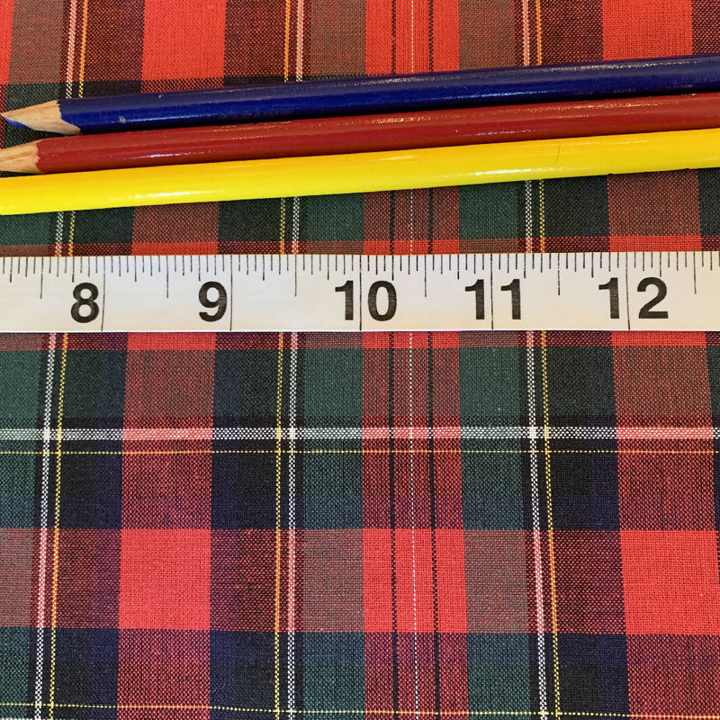 Red, Green, Blue, White and Yellow Cotton Tartan Woven - Yardage