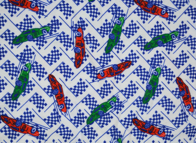 2 & 5/8ths yards 45" flannel red race cars blue/checkered flags