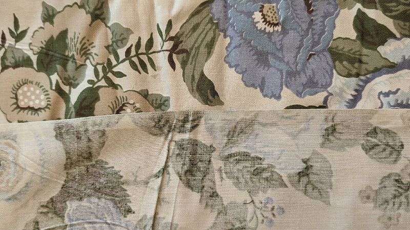 Vintage Ivory Floral Print Chintz Cotton Woven Fabric 36"W