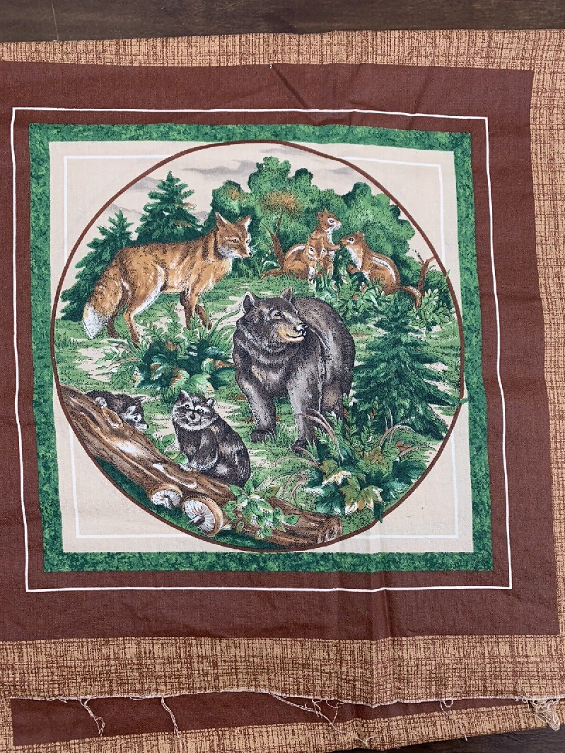 VIP Cranston Fabrics Forest Animals Bear Racoon Wolf Deer Bunnies Pillow Panel
