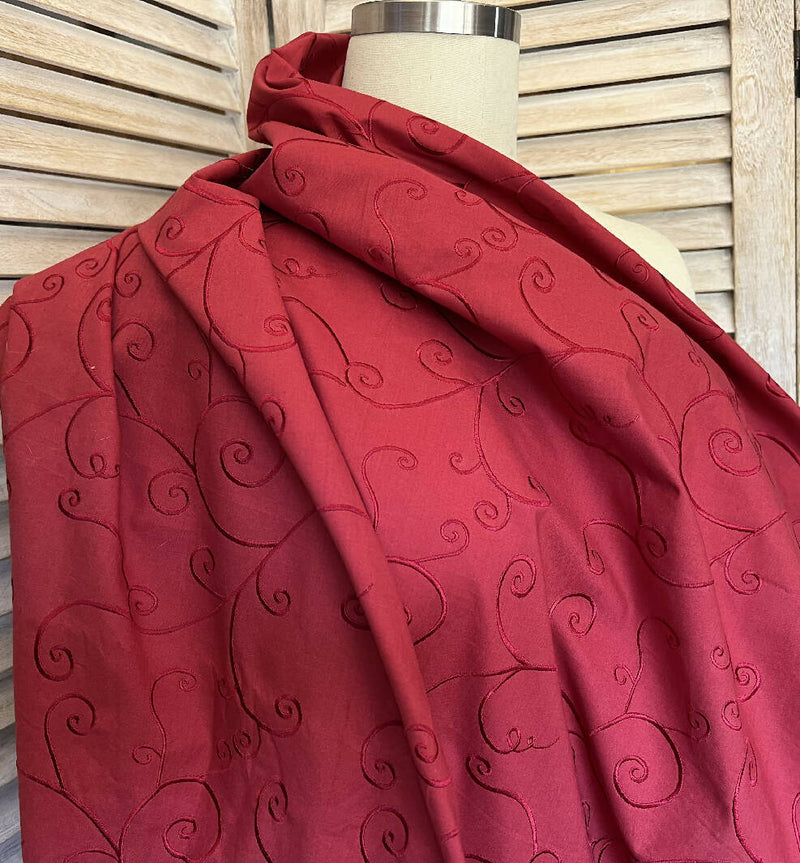 44” red embroidered cotton