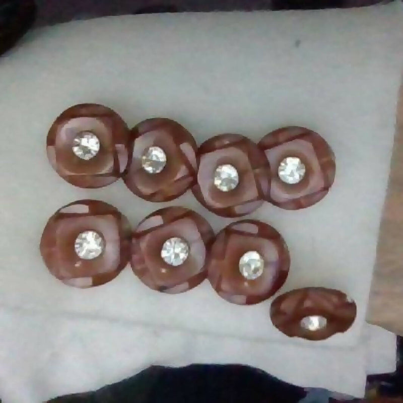 Brownish/Rose Colored Vintage Buttons with Rhinestone Center, Lot of 8
