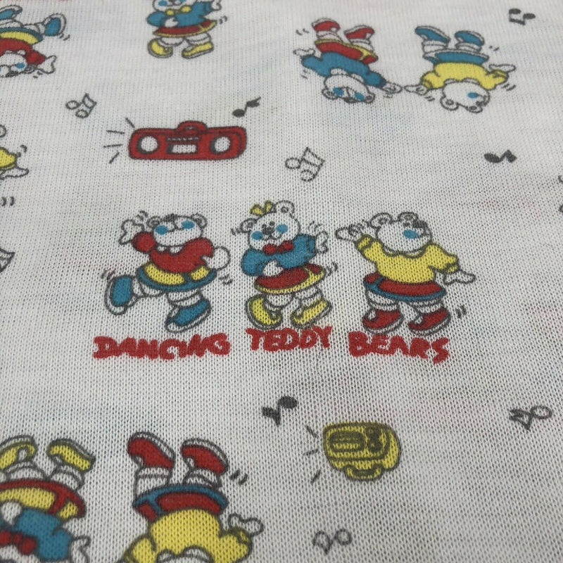 Vintage 80s Stretch Knit Novelty Dancing Bears Boombox Fabric 1 yard +3" x 44"