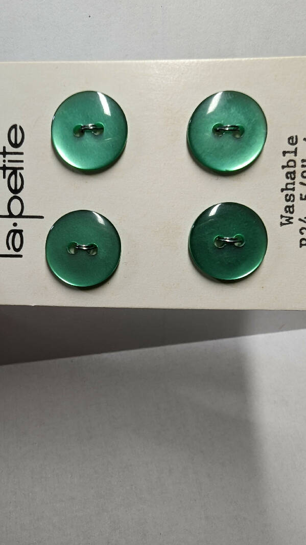 Vintage Collection of Round Emerald Green Buttons - Lot of 16