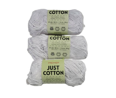 White Premier Yarns Just Cotton Yarn - 1.76 oz. 87 Yds Lot 3 Skeins New