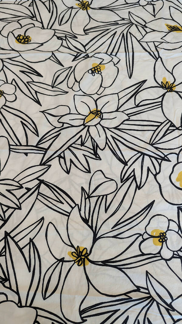 Mood Fabrics White/Black/Yellow Modern Floral Print Cotton Woven Fabric 58"W - 4 1/2 yds