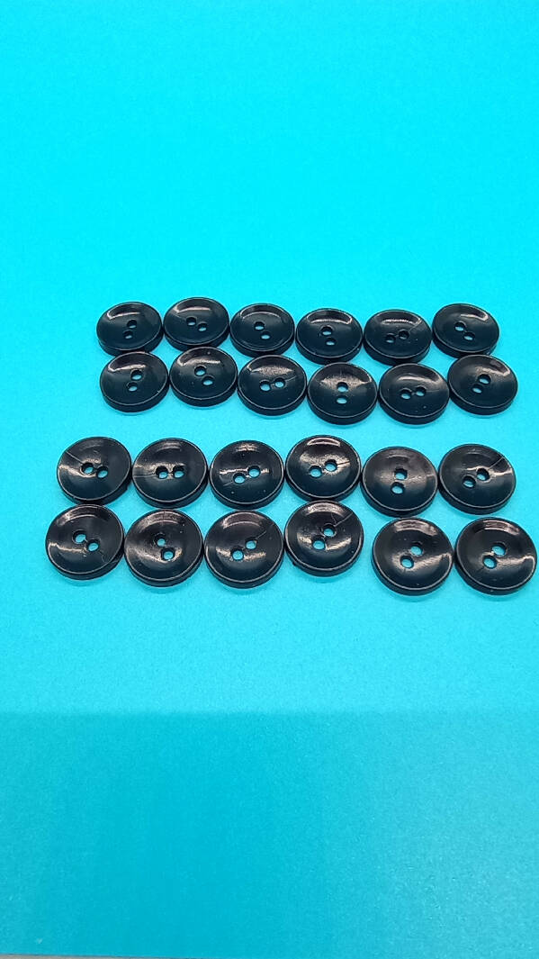 Black plastic buttons, Lot of 24, 9/16"