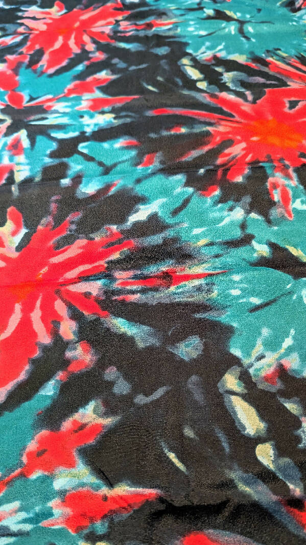 Vintage Abstract Tie Dye Dark Pink/Teal/Navy Poly Crepe Woven Fabric 45"W - 6 yds plus