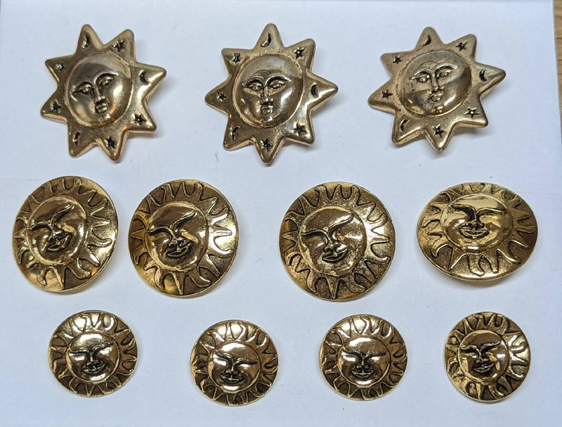Assortment of Gold Metallic Sun Shank Buttons - 11 pieces