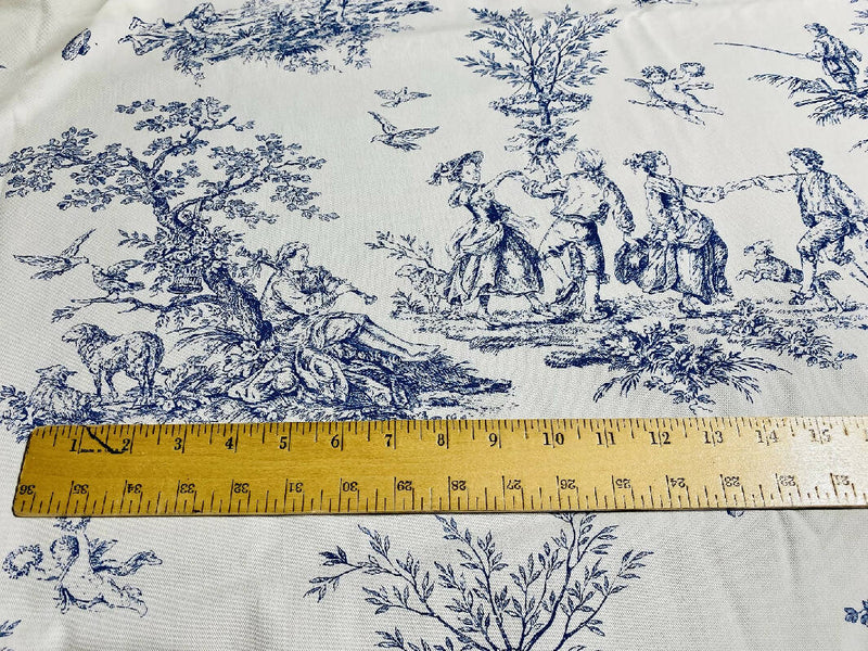 French blue toile upholstery weight cotton 5 yards 56"