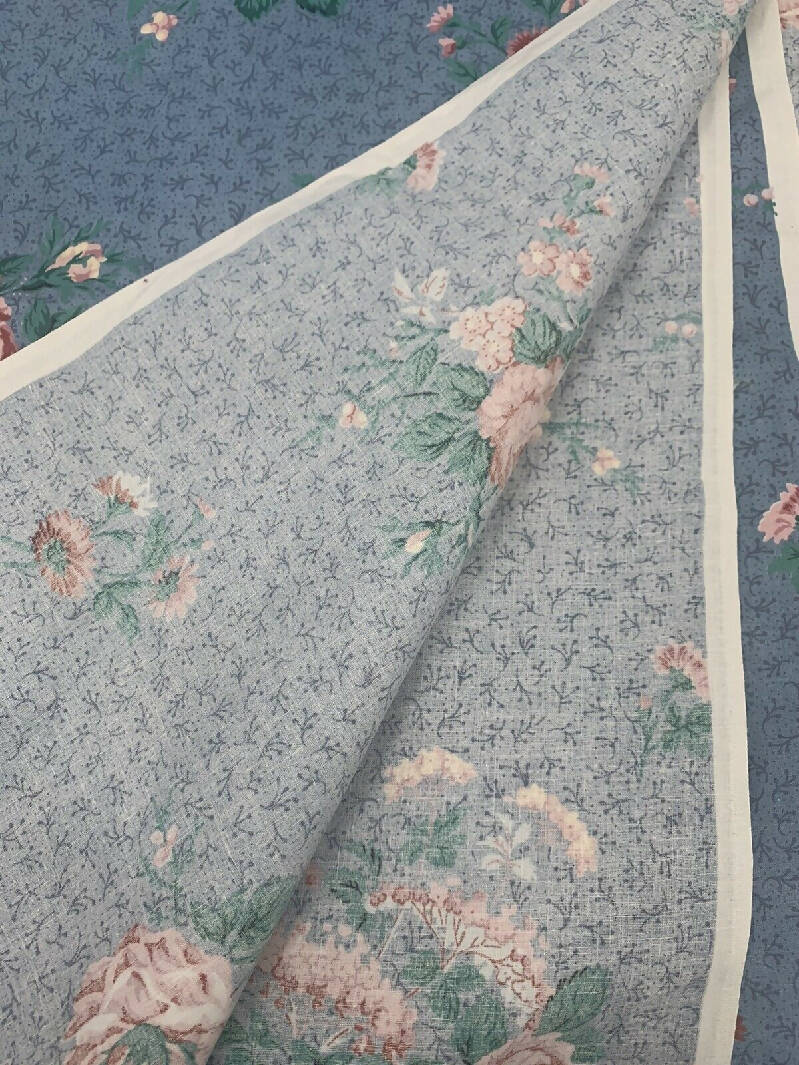 5th Avenue Designs Vintage 1988 Blue Pink Floral Scotchgard Chintz Fabric 2yrd x 55"