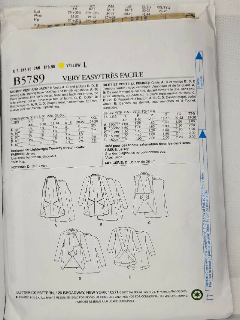 Butterick Fast & Easy B5789 Misses Vest & Jacket