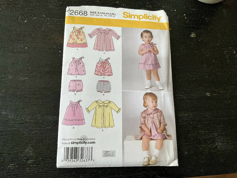 Simplicity 2668 - Baby/Toddler Clothing Set, Unopened, Sizes XXS-L