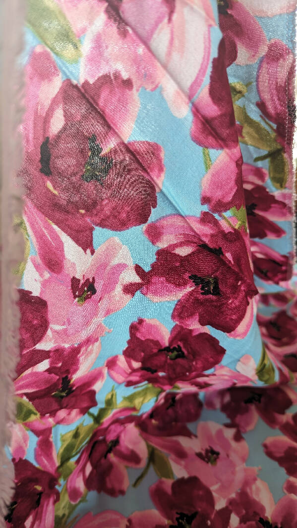 Fuchsia Pink Floral Print Rayon Challis Woven Fabric 52"W - 4 1/2 yds